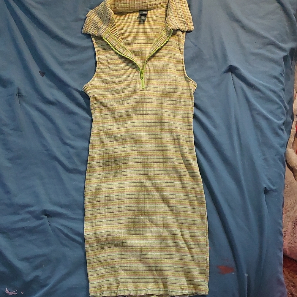 Striped Sleeveless Zip-Up Dress